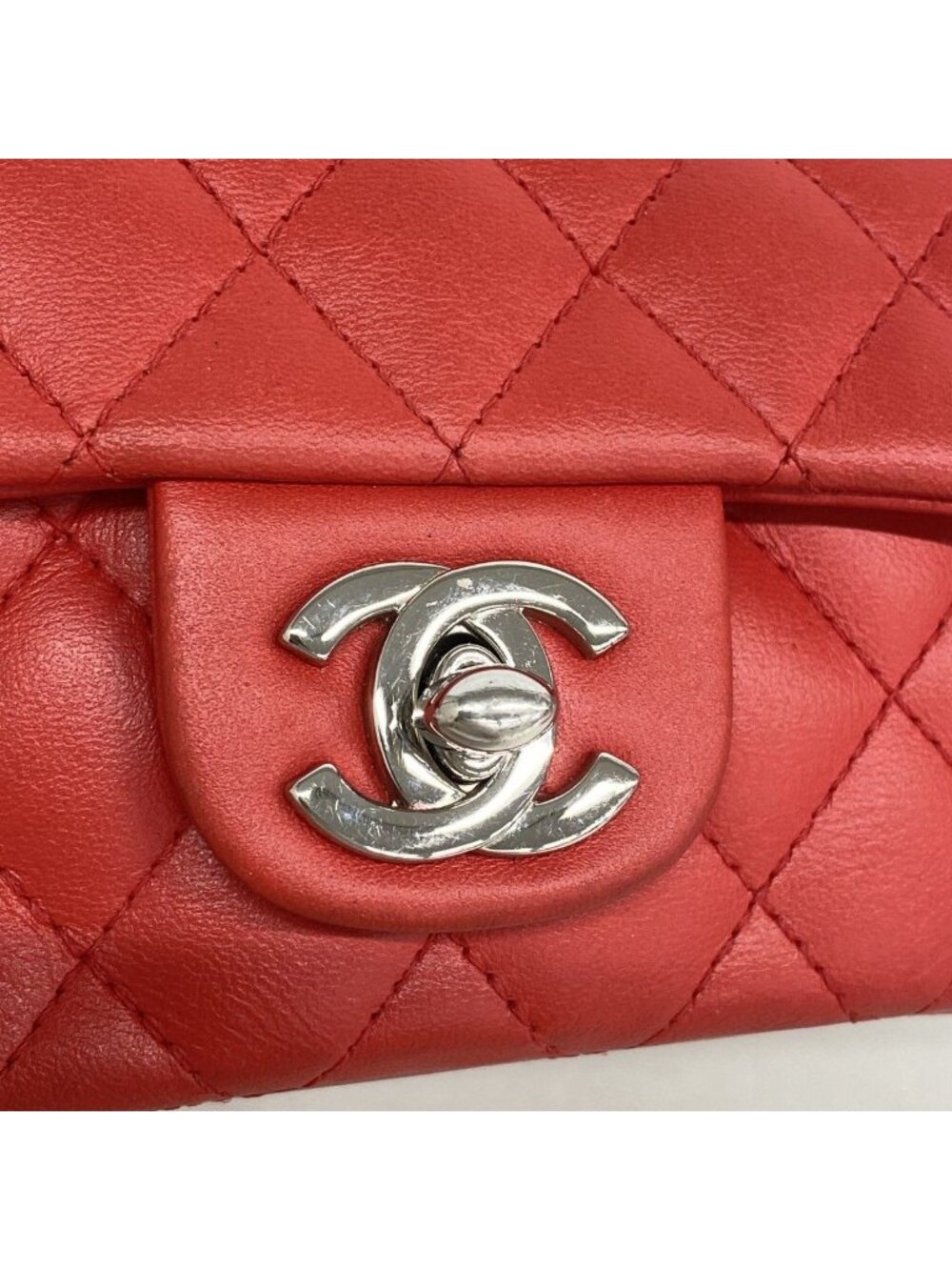 Chanel Shoulder Bag Mini Quilted Lambskin Red Silver - Picture 8 of 9